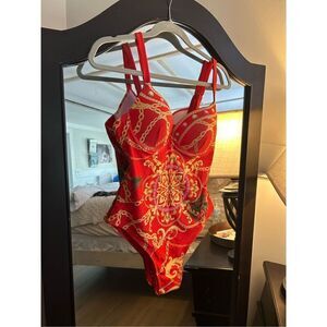 NEW 1 pc Swimsuit Chain Print Push Up Bathing Suits L